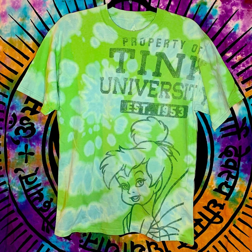 Disney Tinkerbell Spiral Pattern Bleach Dyed T-shirt OOAK Rainbow Soul Remix M